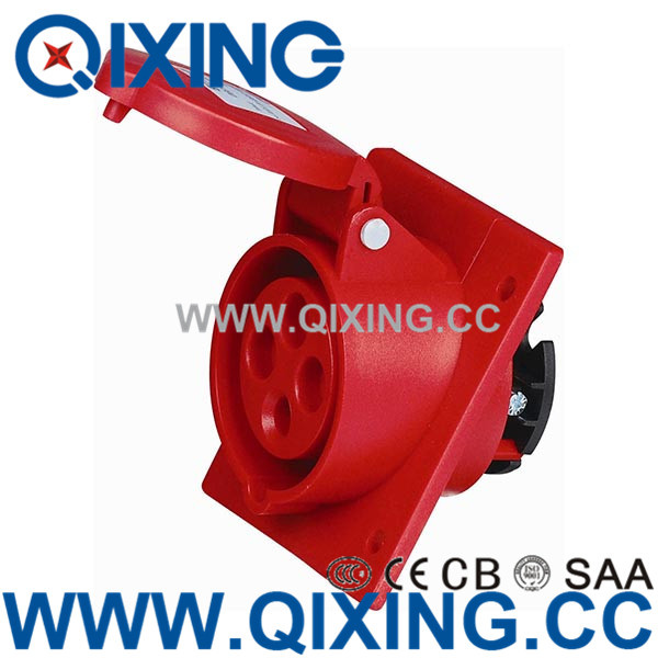 Cee 4 Pins Red Industrial Angle Type Panel Mounted Plug
