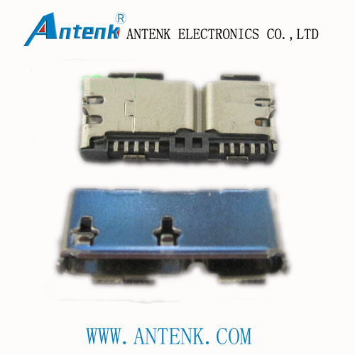 Micro USB 3.0 Receptacle SMT, Right Angle, Type Ab, with Thru Hole Mounting