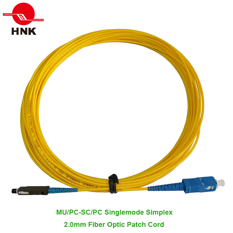 Mu/PC-SC/PC Fiber Optic Patch Cord, Singlemode, Simplex, Yellow, 2.0mm, Custom Length