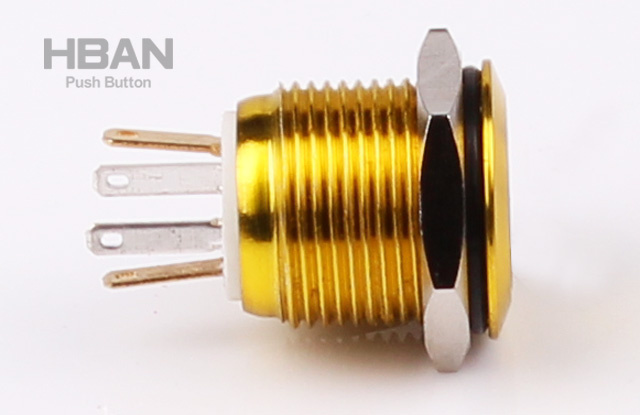 Different Color Yellow or Black Plated Momentary Stainless Steel Push Button Switch, Aluminum Push Button Switch