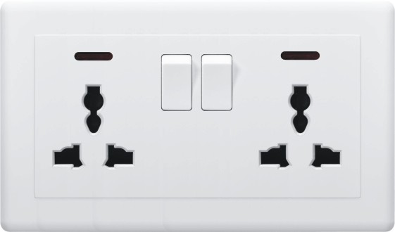 British Standard (Q2) Double 13A Switched Socket Outlet with Neon