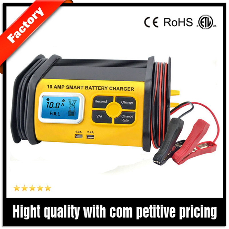 12V 10A Intelligent Car Battery Charger with LCD Display Panel