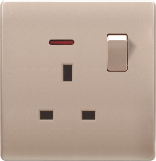 British Standard Golden 13A Square-Pinned Switched Socket Outlet with Neon