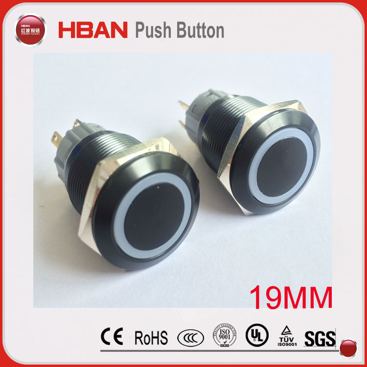 19mm Dia Black Aluminum Metal Push Button Switch