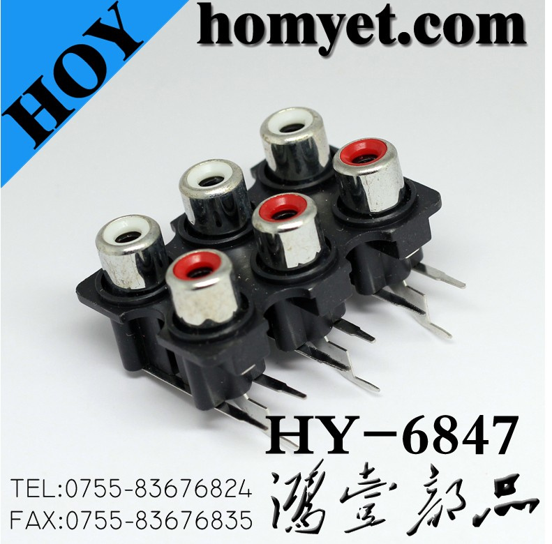 RCA Connector with Three White Holes and Three Red Holes (HY-6847N)