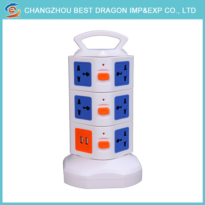 Three-Layer Vertical Power Strip Tabletop Extension Socket 8 Outlet Socket with 2.1A USB Port
