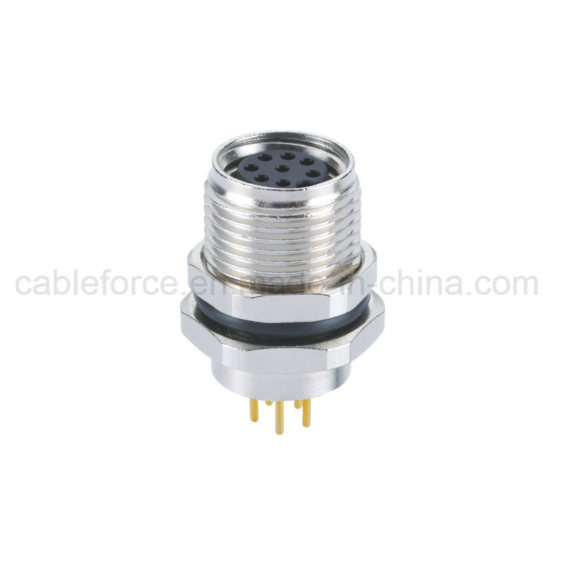 8pin M8 Female Front Fastened Panel Mount Connector with PCB Contacts