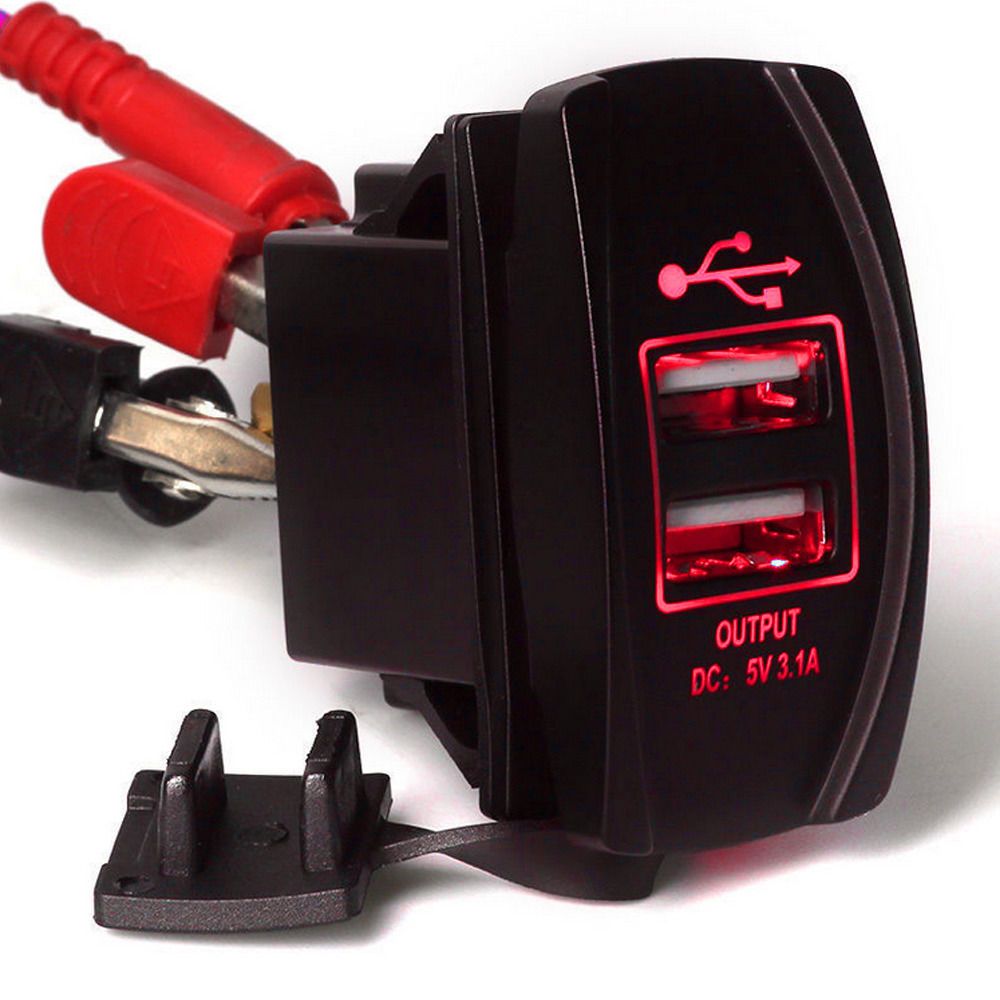 Switch Form 12V 24V 3.1A Motorcycle Car Dual USB Power Supply Charger Port Socket Red LED