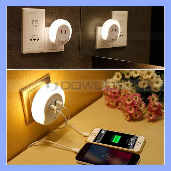 DC 5V 2000mA Tablet Phone Dual USB Wall Power Charger LED Motion Sensor Night Light