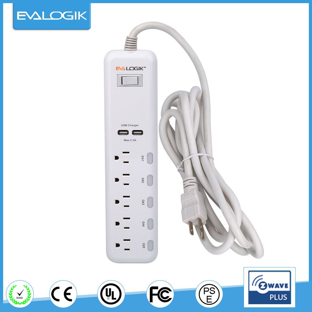 Z-Wave 5 Outlets 2 USB Desktop Smart Power Strip