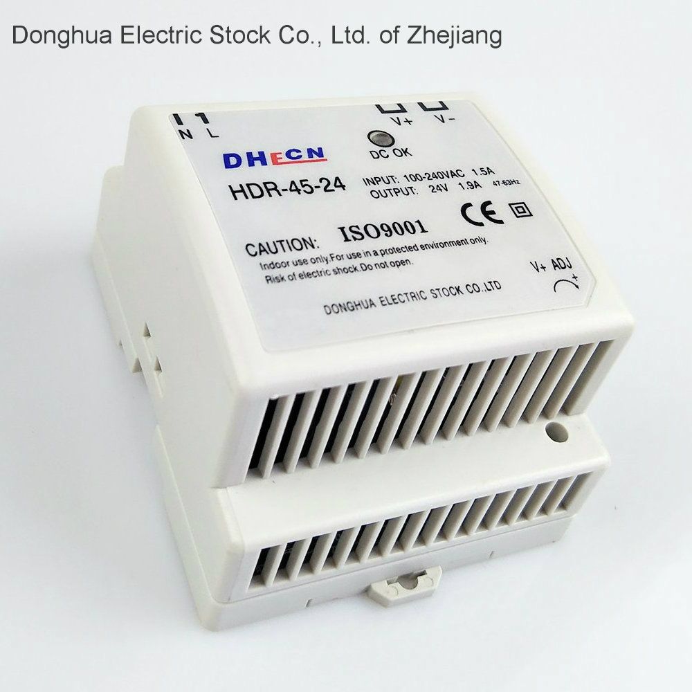 45W AC to DC 100-240VAC to 24VDC 2A DIN Rail Switch Power Supply Hdr-45-24 Ce RoHS ERP ISO9001