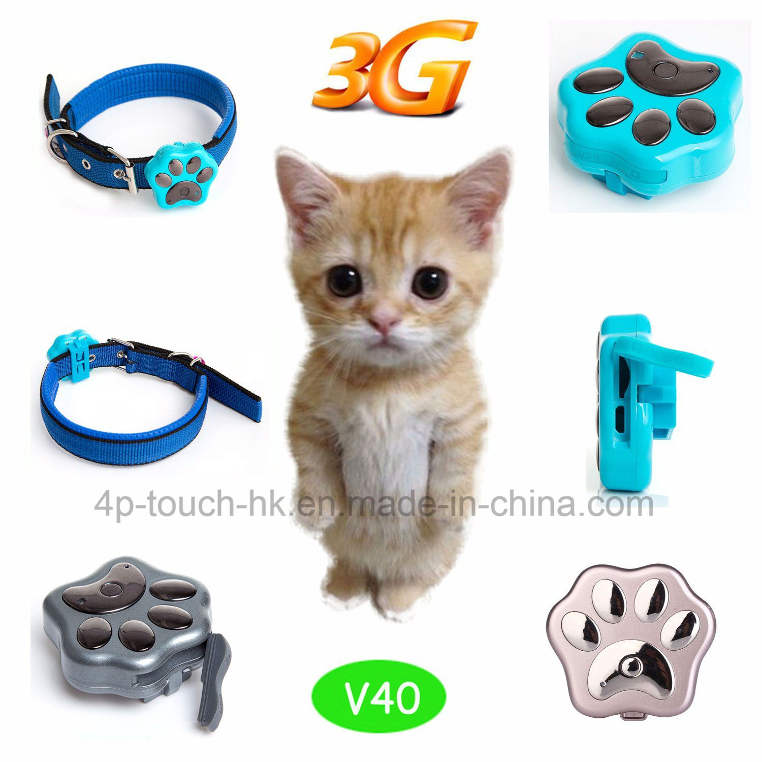 3G/WCDMA Waterproof Portable Pet Mini GPS Tracker with Geo-Fence V40