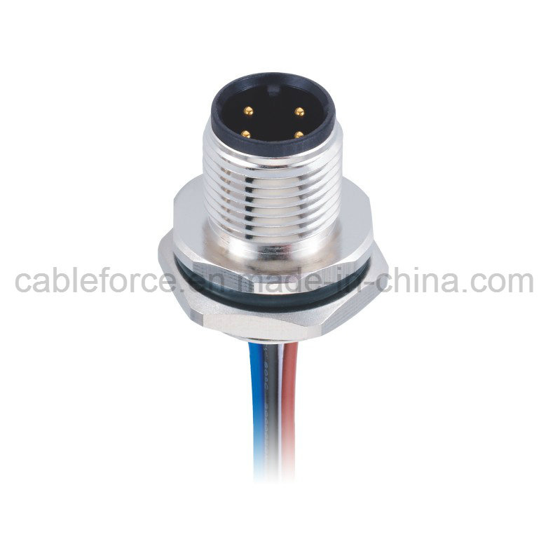 M12 4 Pin Male Rear Mounting Panel Mount Connector with Wire