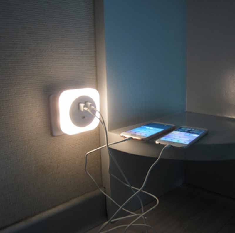 Double USB Light with LED Tablet Charge Wall Night Lamp