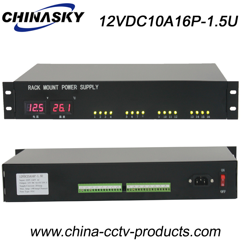 16 Channels 12V LED Display CCTV Rackmount Power Supply (12VDC10A16P-1.5U)