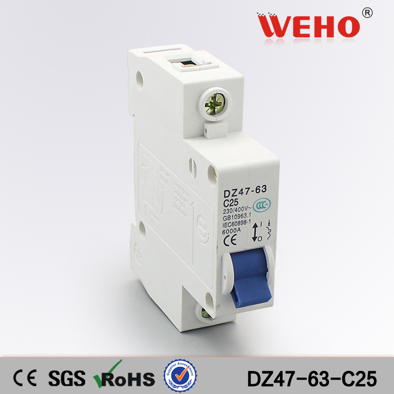 Dz47-63-C25 1 Phase 25 AMP MCB Mini Circuit Breaker