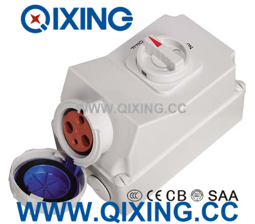 63A 3p Blue IEC Socket with Switch