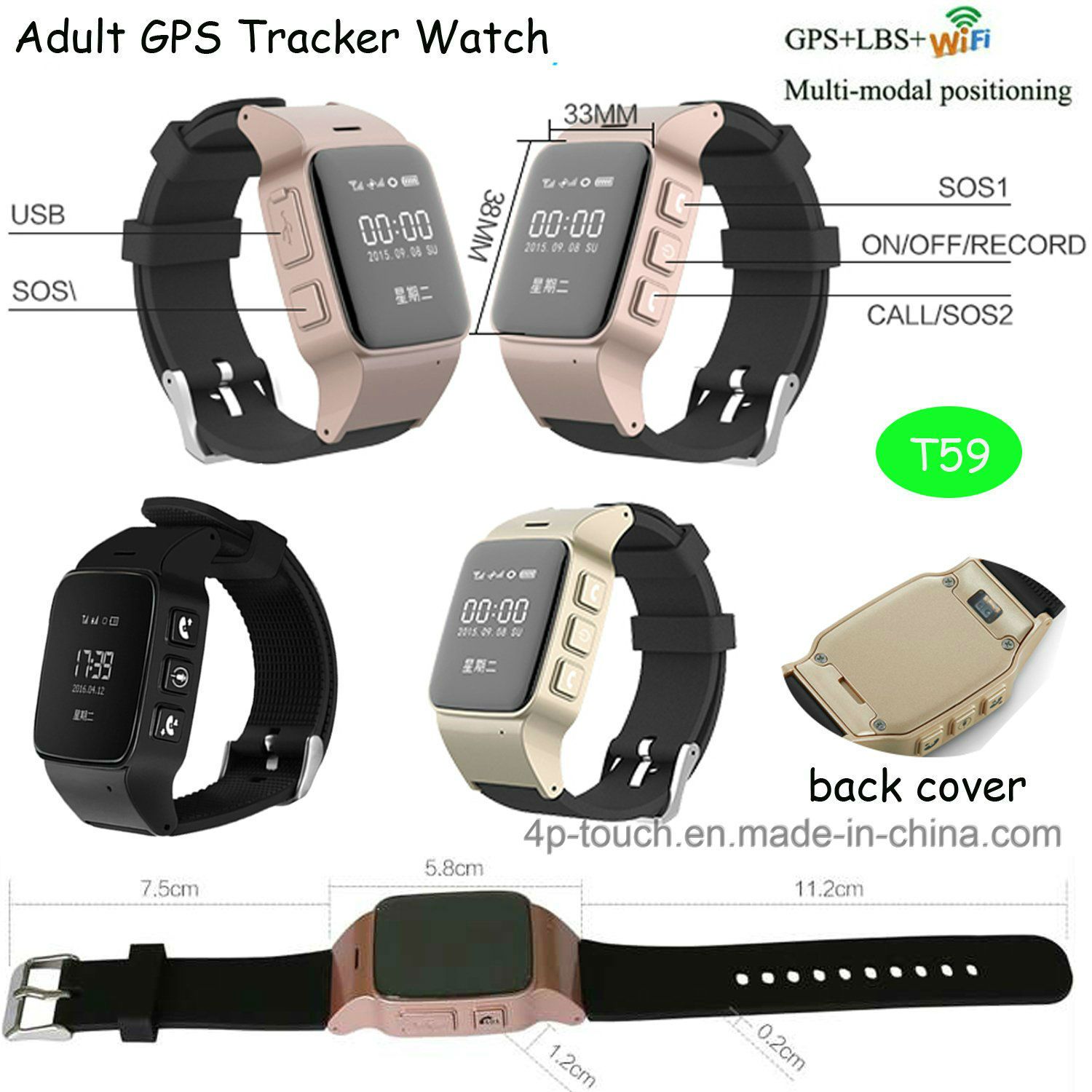 WiFi Elderly GPS Watch Tracker with Sos Button (T59)