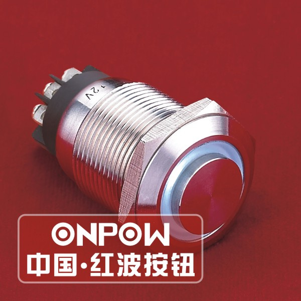 ONPOW 19mm Circle Illuminated SPDT Stainless Steel Push Button Switch (LAS1GQH-11E/L/S) (Dia. 19mm) (CE, CCC, RoHS, REECH)