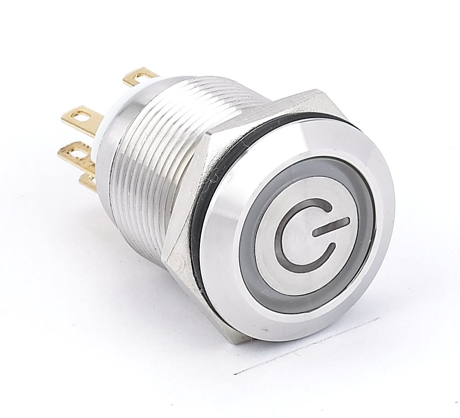 TUV UL RoHS 19mm Power Symbol Ring-Illuminated Metal Push Button Switch