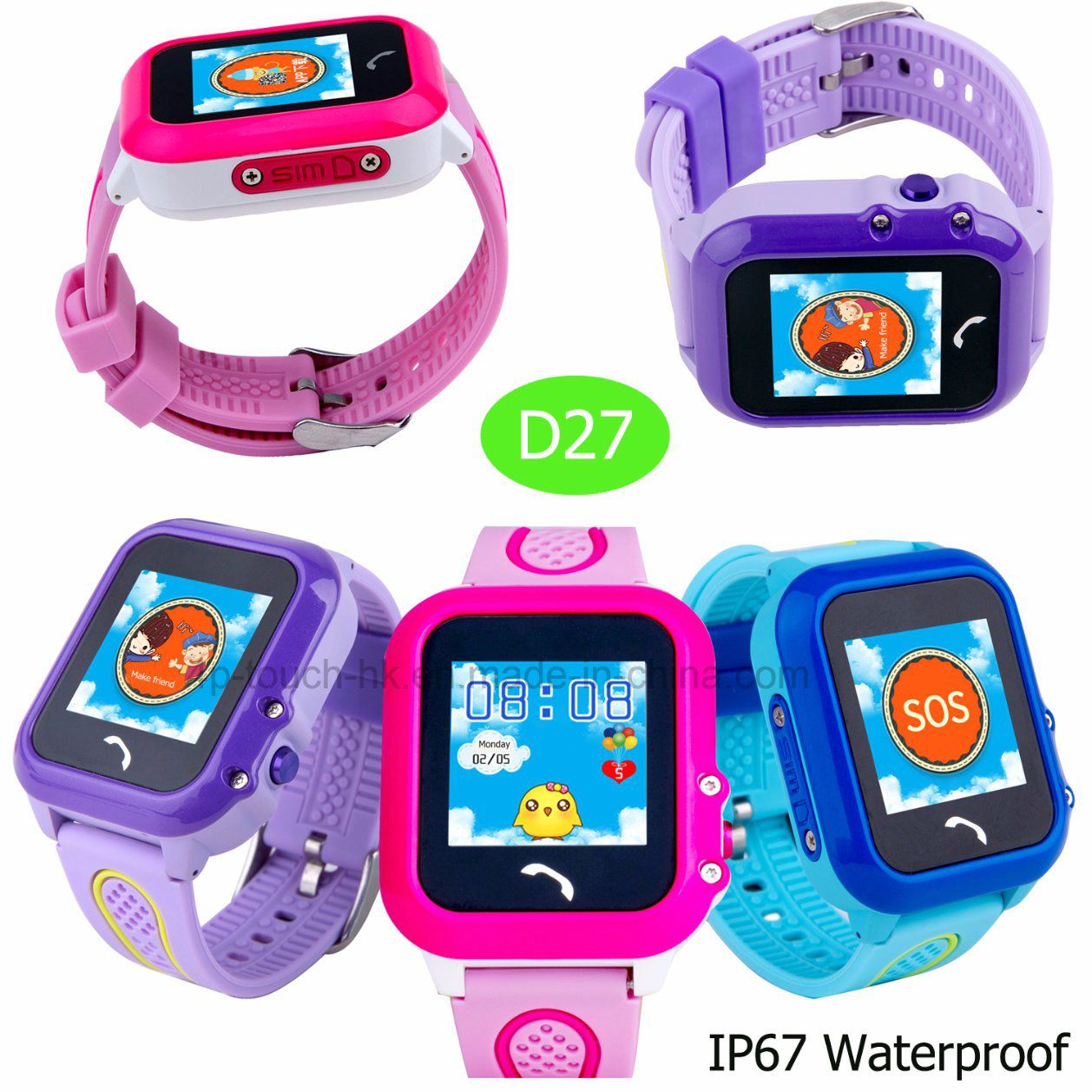 Waterproof IP67 GPS Tracker Watch for Kids with Sos (D27)