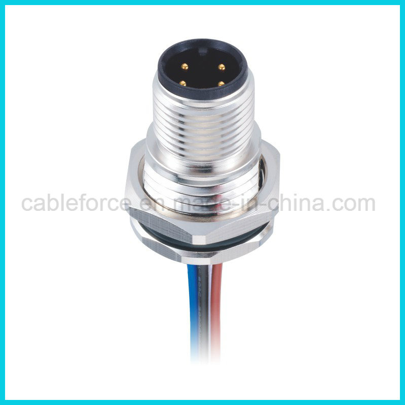 M12 4 Pins D-Code Straight Panel Mount Connector for Labeling and Logistic Devices with Front Fastened