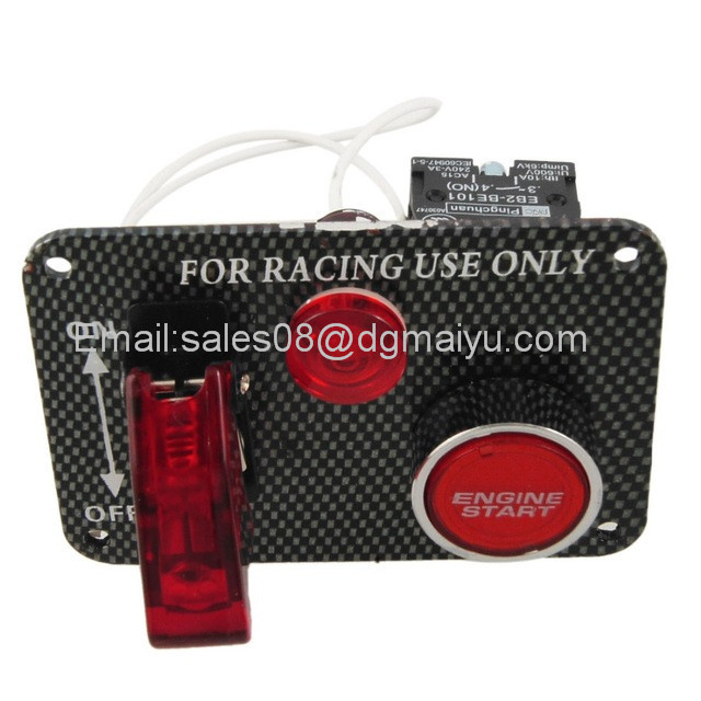 12V Racing Car Ignition Switch Starter Switch Carbon Panel Toggle Engine Start Push Button+Relay