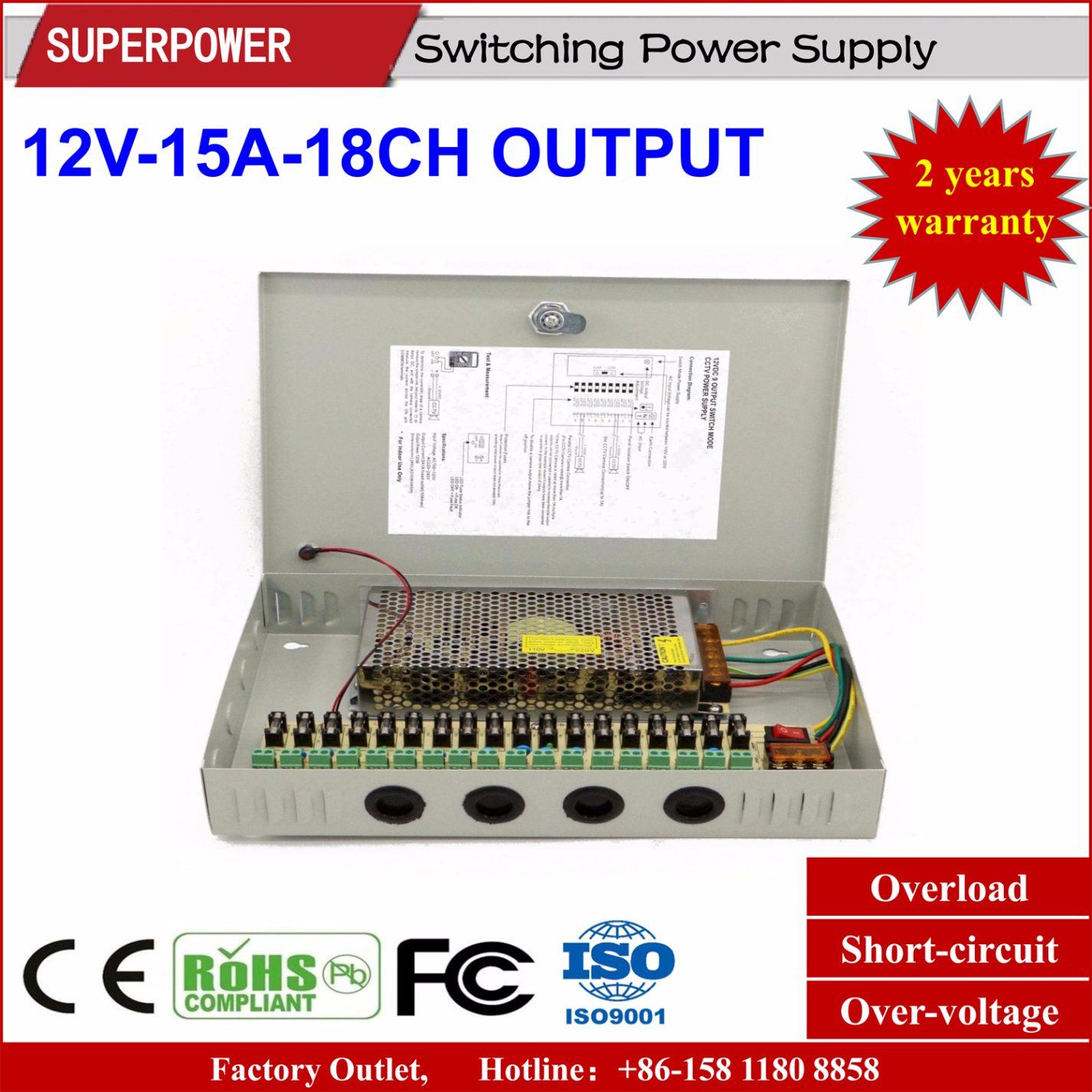 12V 15A 18CH Output Switching Power Supply for CCTV Camera
