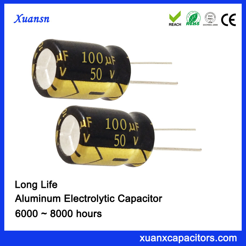 105c Degree High Ripple Capacitor 100UF 50V Electrolytic Capacitor