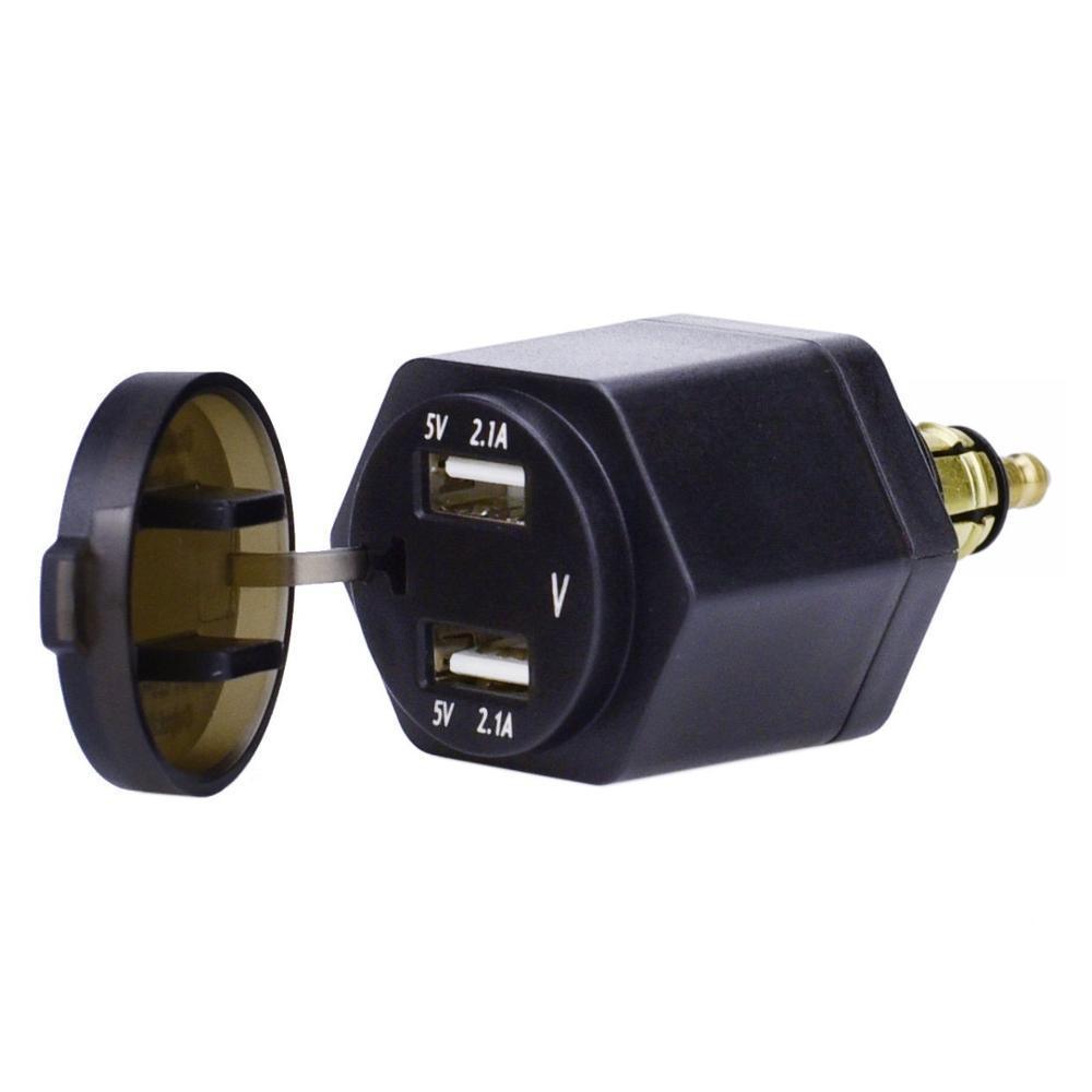 Motorcycle Dual USB Charger 4.2A DIN Plug Adapter with LED Voltmeter