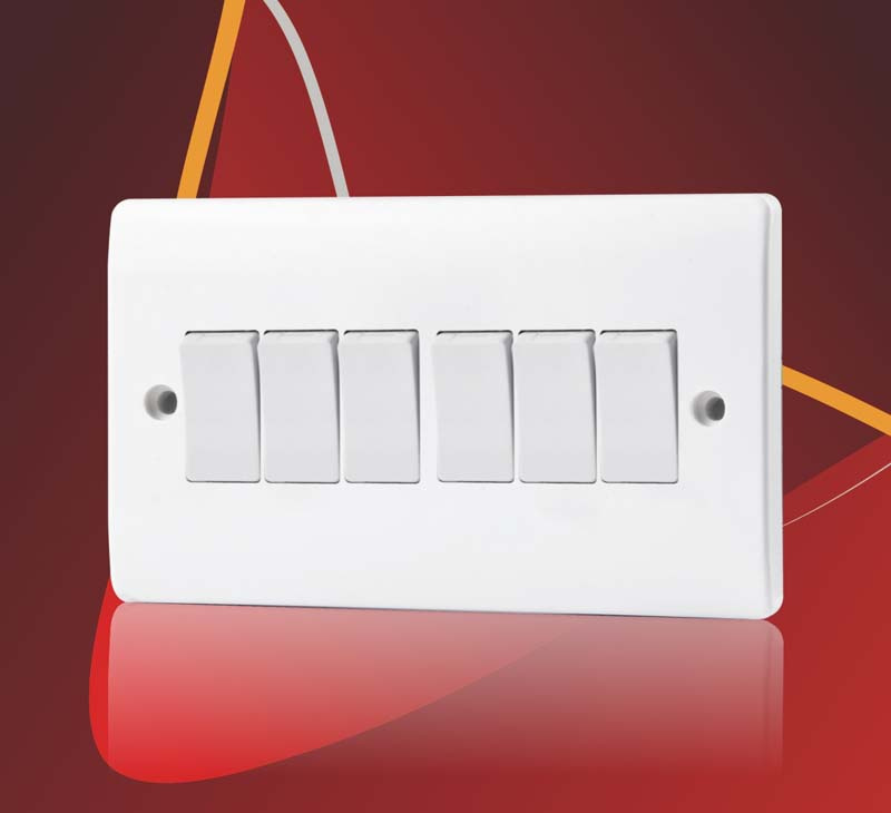 BS 10A 6 Gang 1 Way Wall Switch
