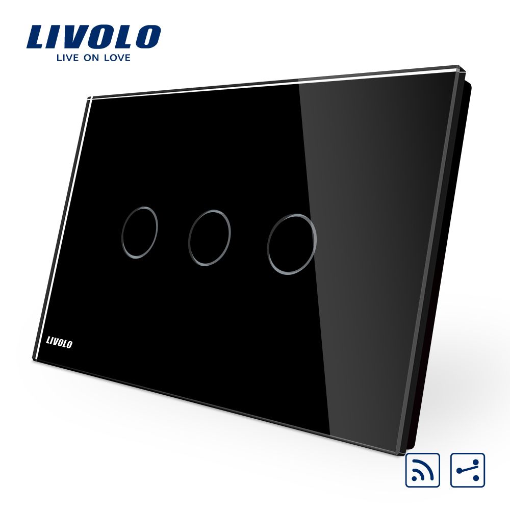 Livolo Black Color 3 Gang 2 Way Remote Function Touch Switch Vl-C903sr-11/12