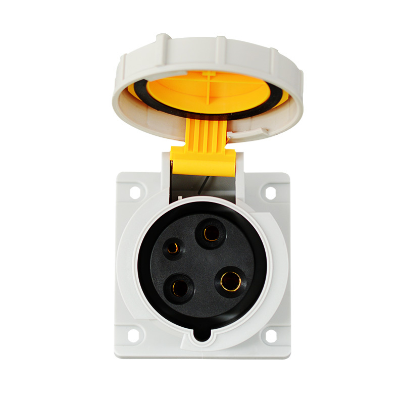 Industrial Straight Flange Socket, Cee Standard, Flush Mounted