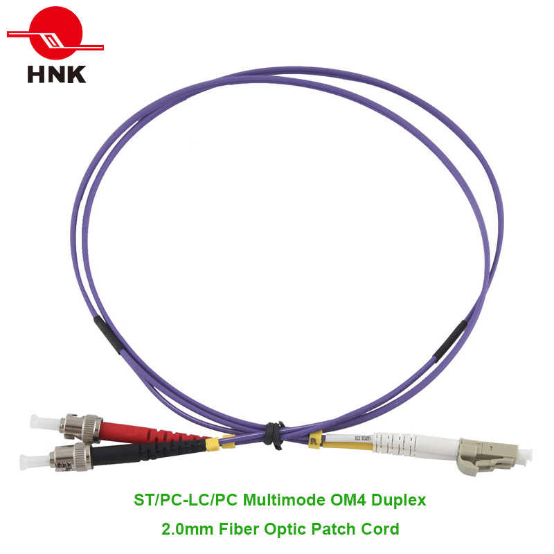 ST/PC-LC/PC Fiber Optic Patch Cord, Multimode 50 Om4, Duplex, Purple, 2.0mm, Custom Length