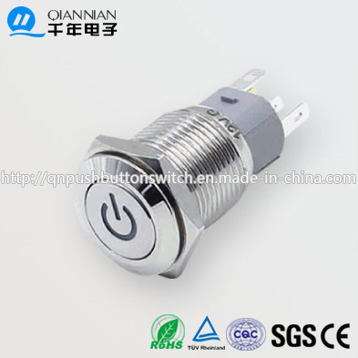 16mm 1no 1nc Resetable Self-Locking Flat Character Illuminated IP67 Ik10 Push Button Switch