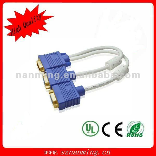 Golden Plated 15 Pin VGA Male to Dual Female VGA Cable (NM-VGA-039)