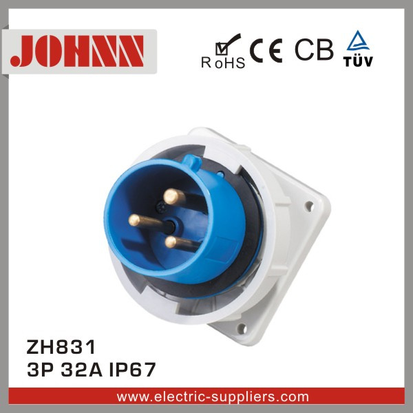 IP67 3p 32A Panel Mounted Industrial Plug