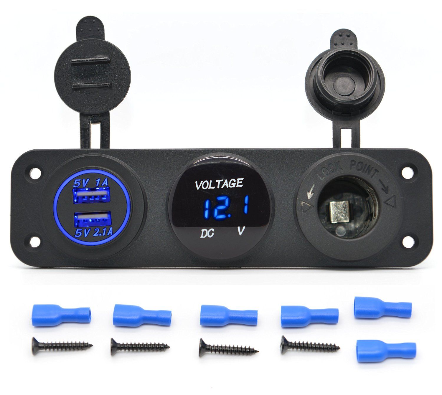 Car Accessories Mounting Panel 12V Power Socket Charger + Dual USB Socket Outlet & Voltmeter Socket for Car Marine /Truck Three Hole Tent Socket