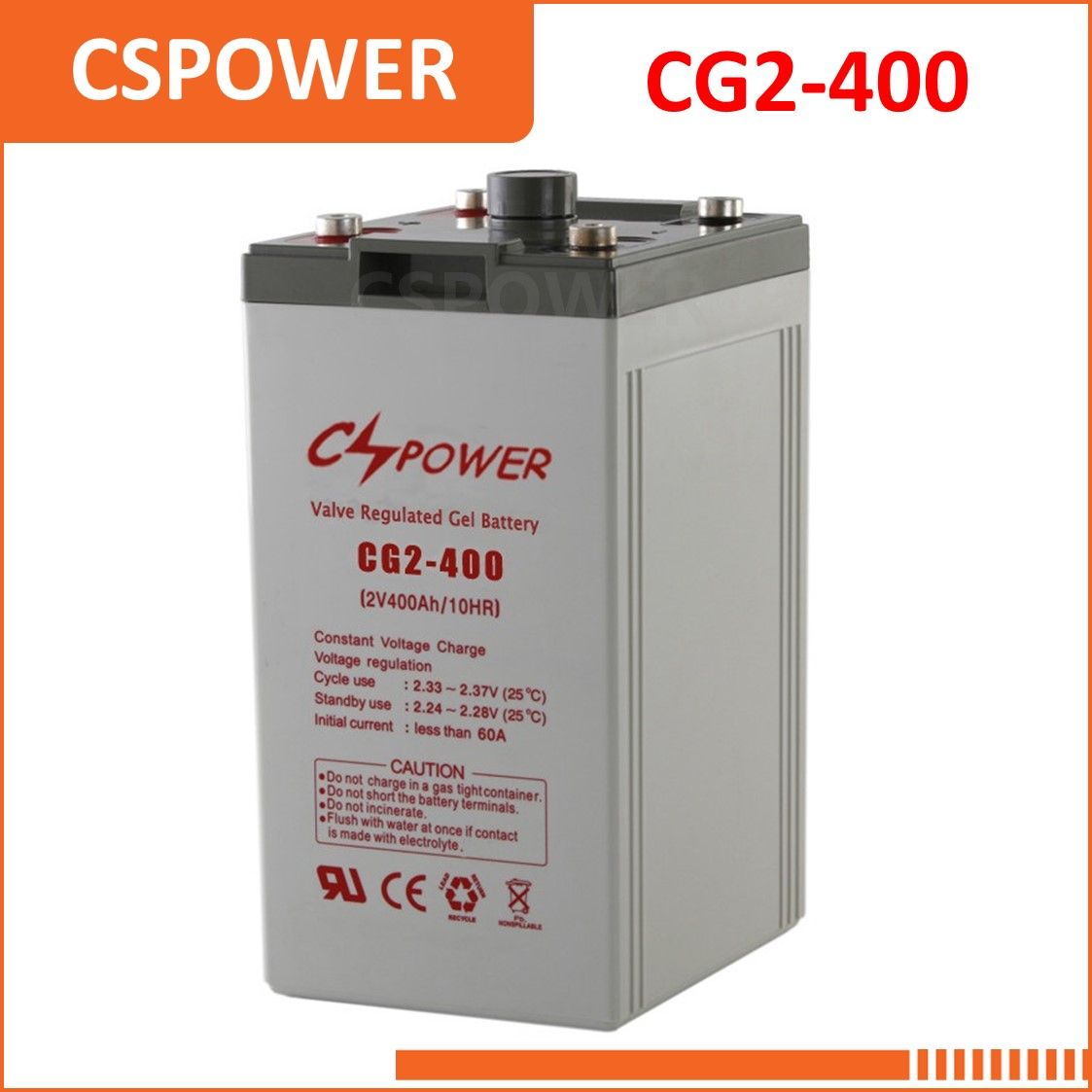 Cspower 2V 400ah Rechargeable SLA Battery - Telecom System Power