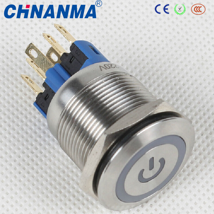 19mm 24VDC 5A Momentary Push Button Switch with White LED