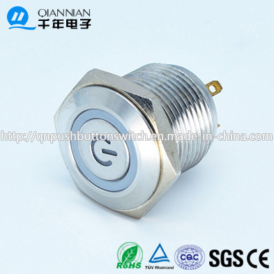 16mm 1no Resetable Highflat Character Illuminated Nickel Plated Brass IP65 Push Button Switch