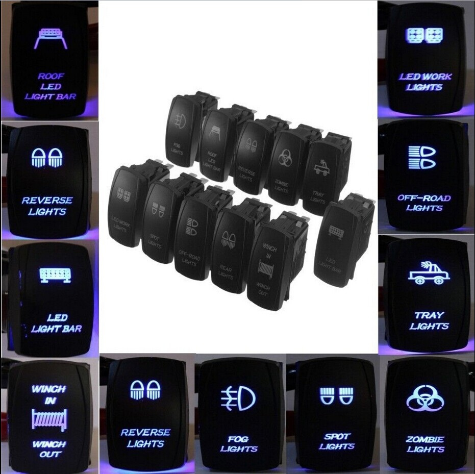 Dual LED Light Arb Carling Style Rocker Switch Laser Engraved Symbol