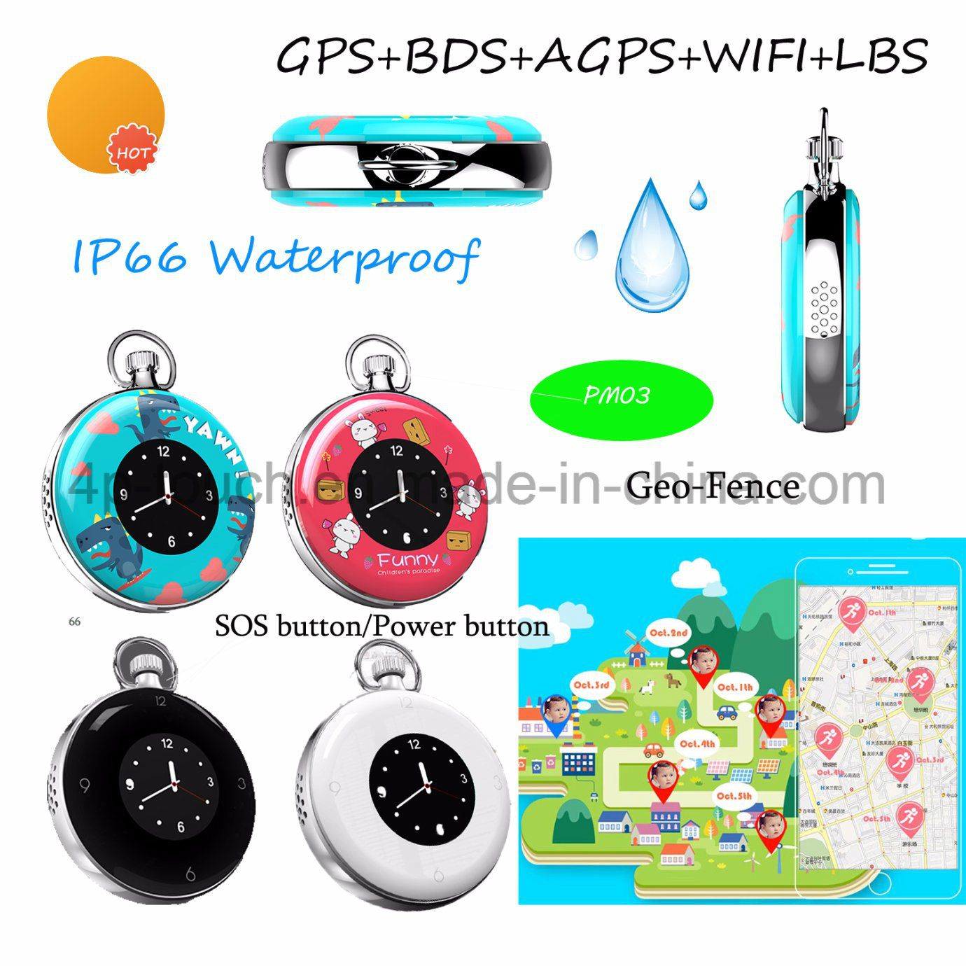 Hot Waterproof Mini GPS Personal Tracker with Time Display PM03