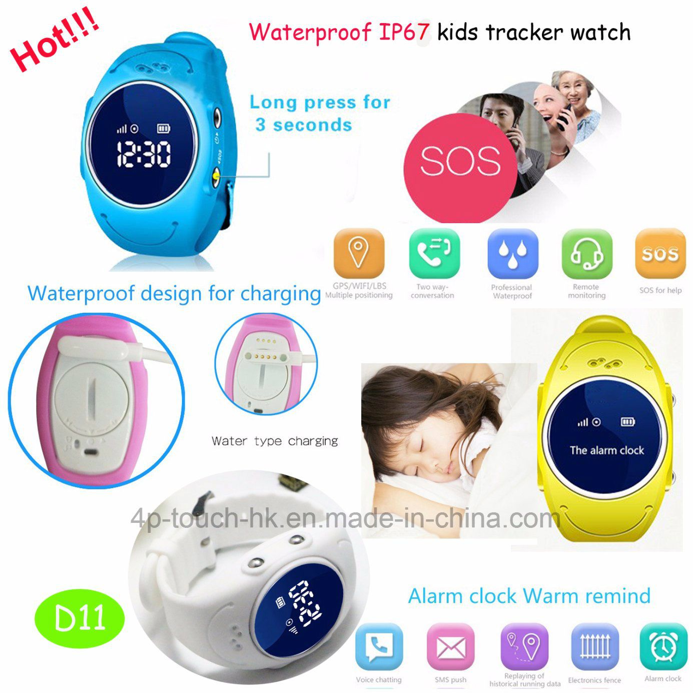 OLED Screen Children GPS Tracker Watch with IP67 Waterproof D11
