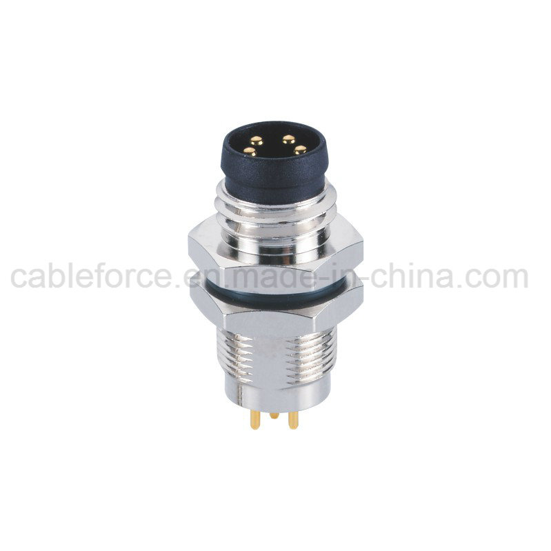 M8 4pin Male PCB Panel Circular Connector for Sensor and Actuators with Rear Mounting CNC Screw