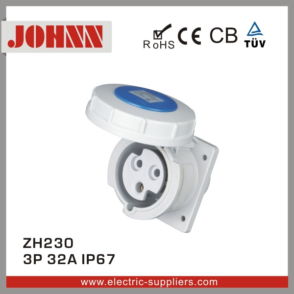 IP67 3p 32A High Quality Straight Panel Mounted Socket for Industrial