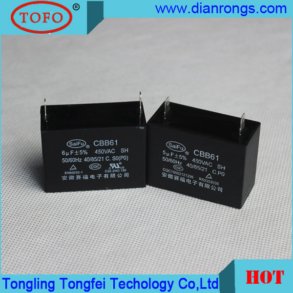 High Voltage 450V 12UF Fan Capacitor with Long Life