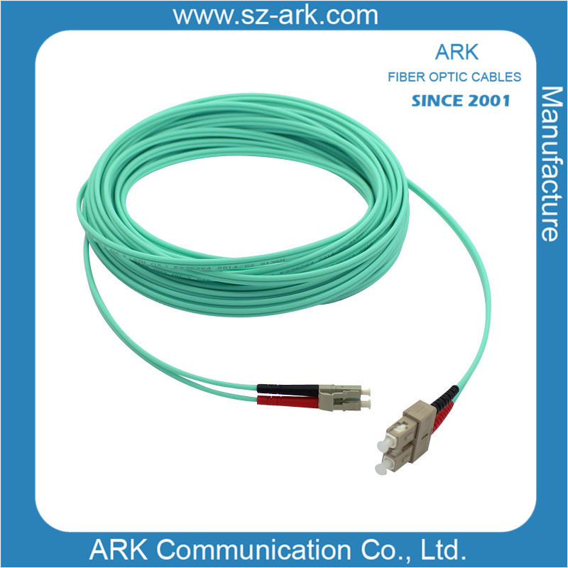 Om3/150 Duplex Aqua Fiber Optical Cable with Sc-LC Connector
