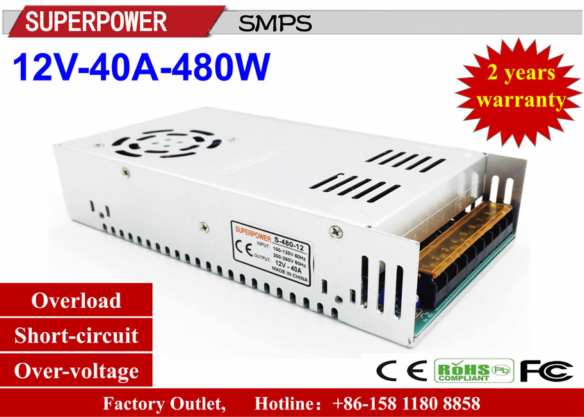 LED Driver 12V 40A 480W Switching Power Supply Reserved for Printer