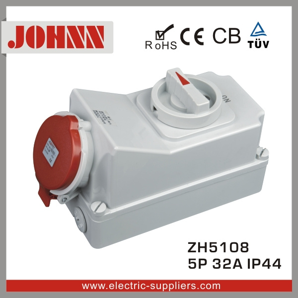 IP44 5p 32A Industrial Socket with Switches and Mechanical Interlock